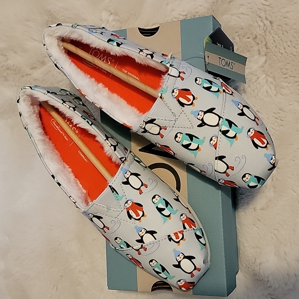 Women's Tom's Alpargata Glacier Grey Winter Penguins/faux fur size 8